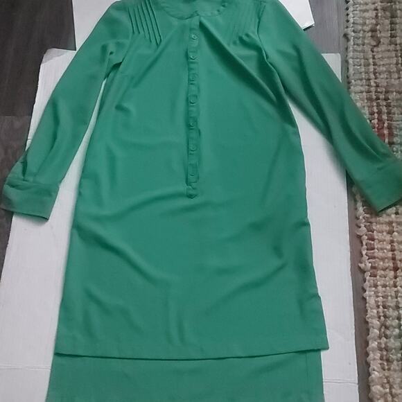 Merona Green Belted High Low Button Down Shirt Dress Pockets S Classic - Picture 3 of 8
